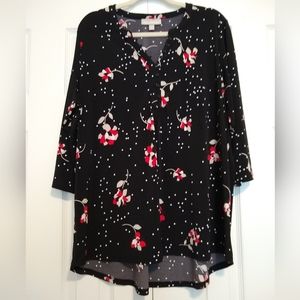 18/20 Woman Within Black and Red Floral Blouse